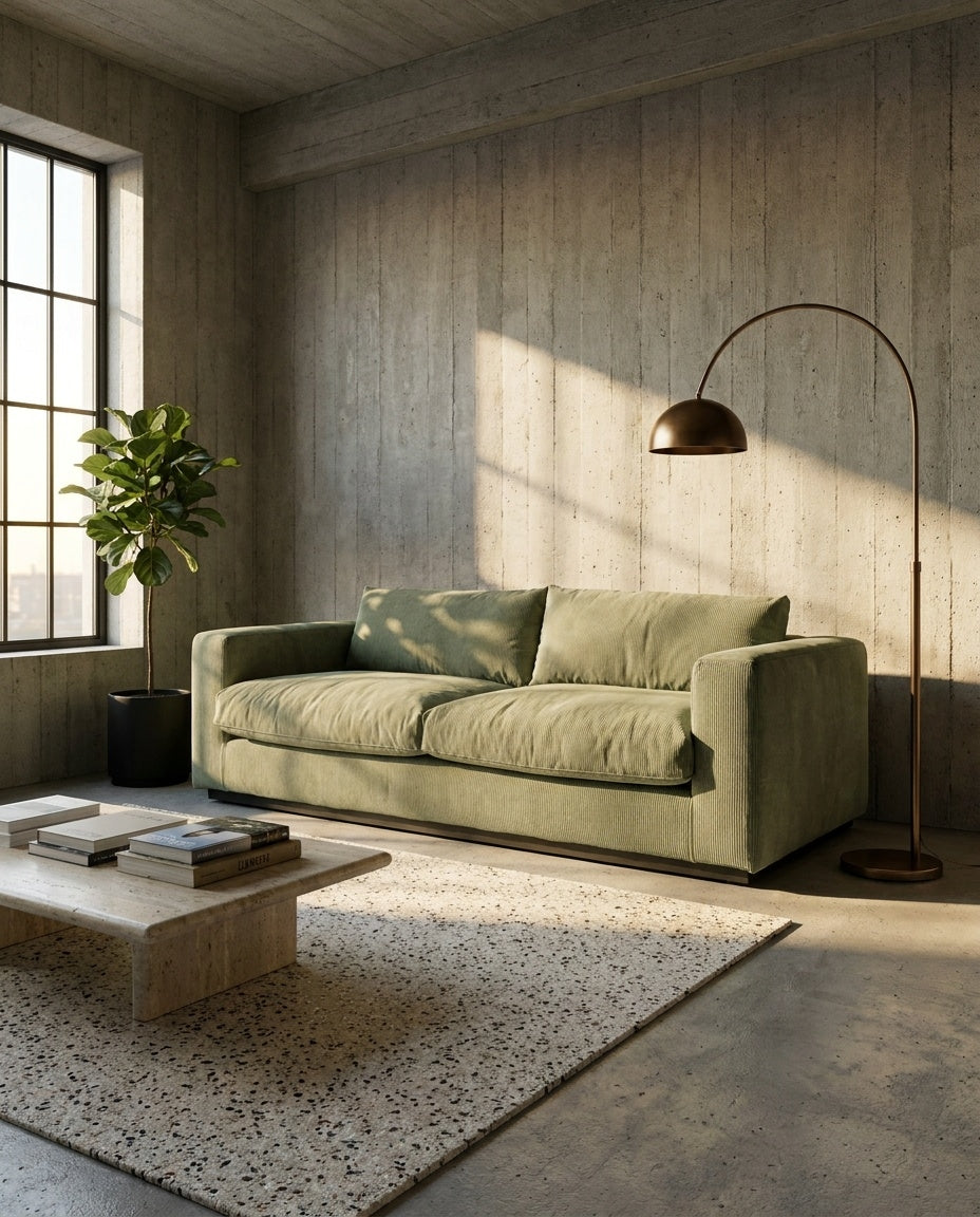 The Lazi Boi Lounge — Sage Green Corduroy in a living room