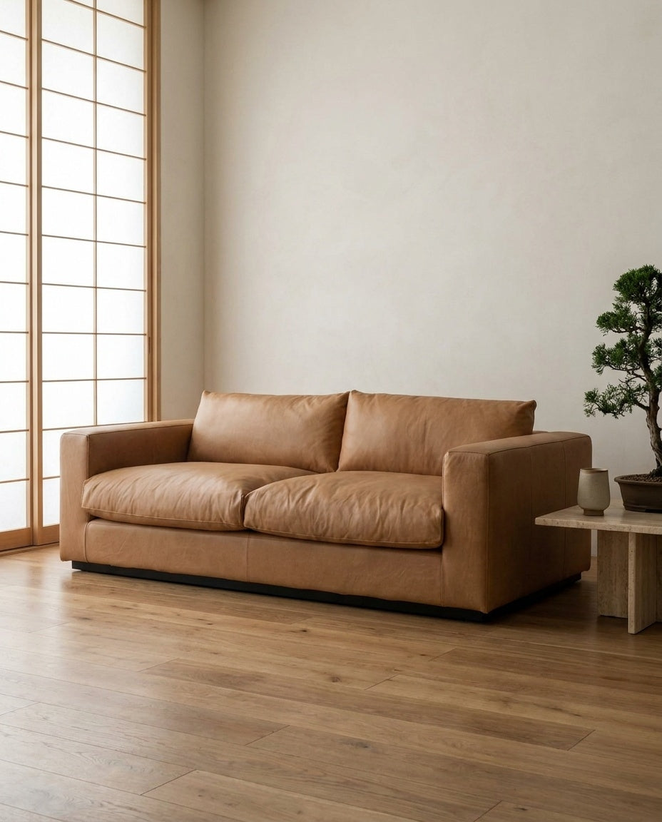 The Lazi Boi Lounge — Tan Leather in a living room