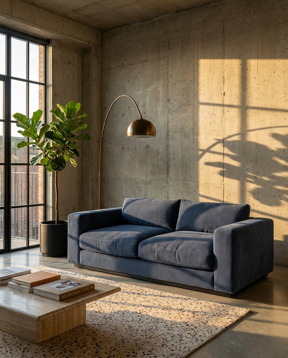 The Lazi Boi Lounge — Navy Corduroy in a living room