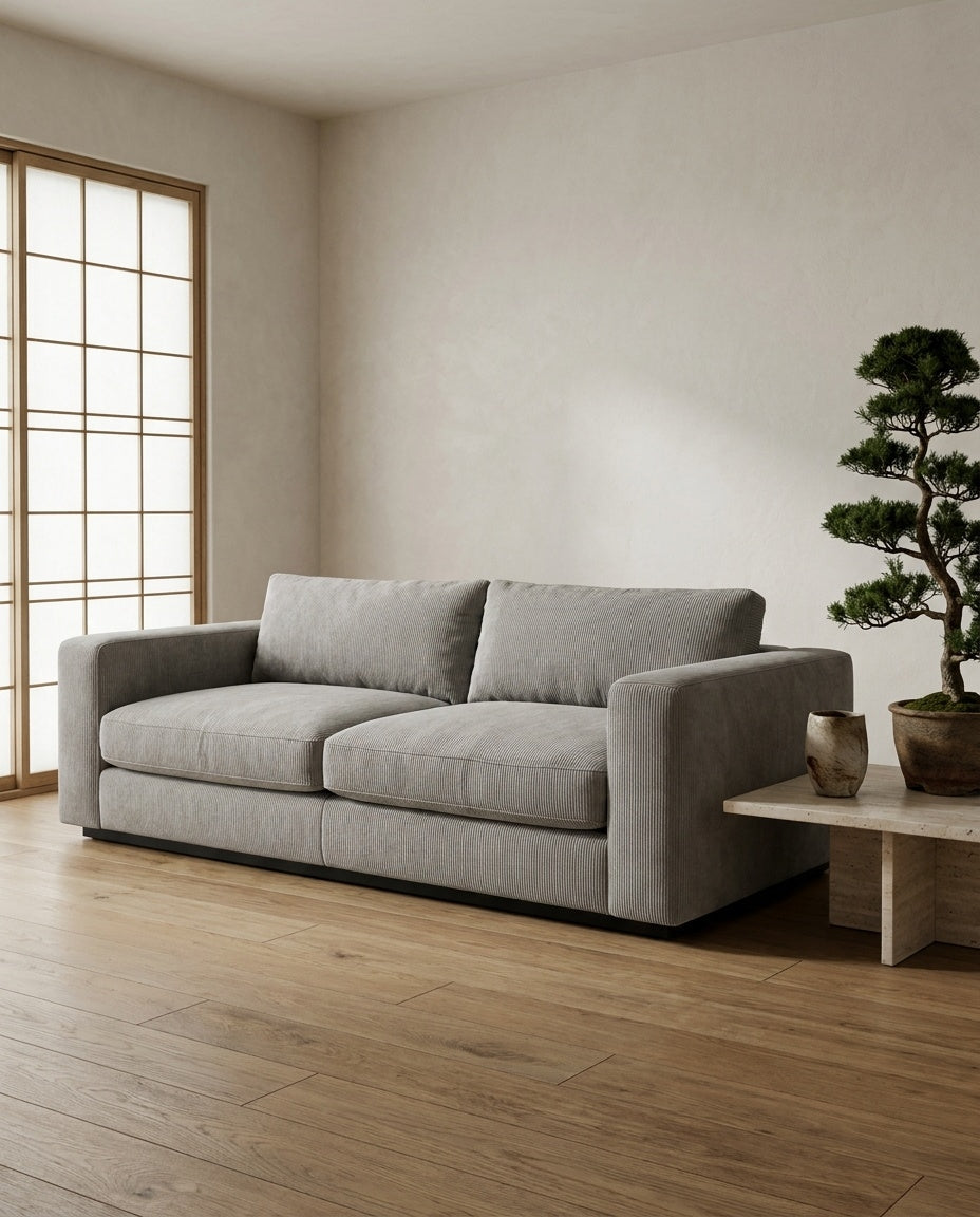 The Lazi Boi Lounge — Light Grey Corduroy in a living room