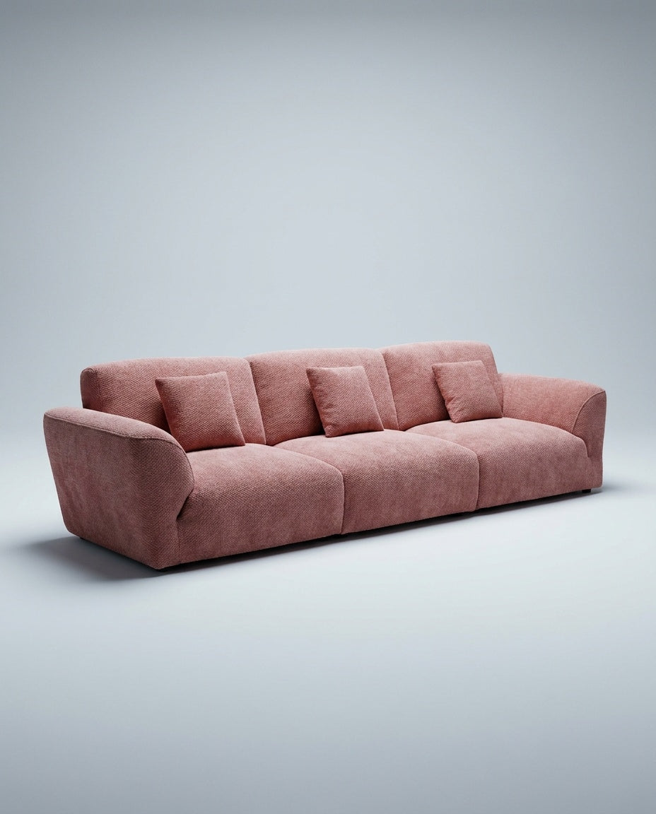 The Pillow Sofa — Rose Corduroy — three-quarter view