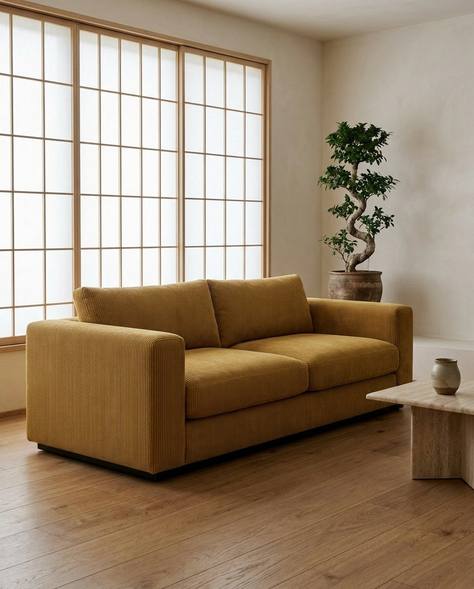 The Lazi Boi Lounge — Mustard Corduroy in a living room