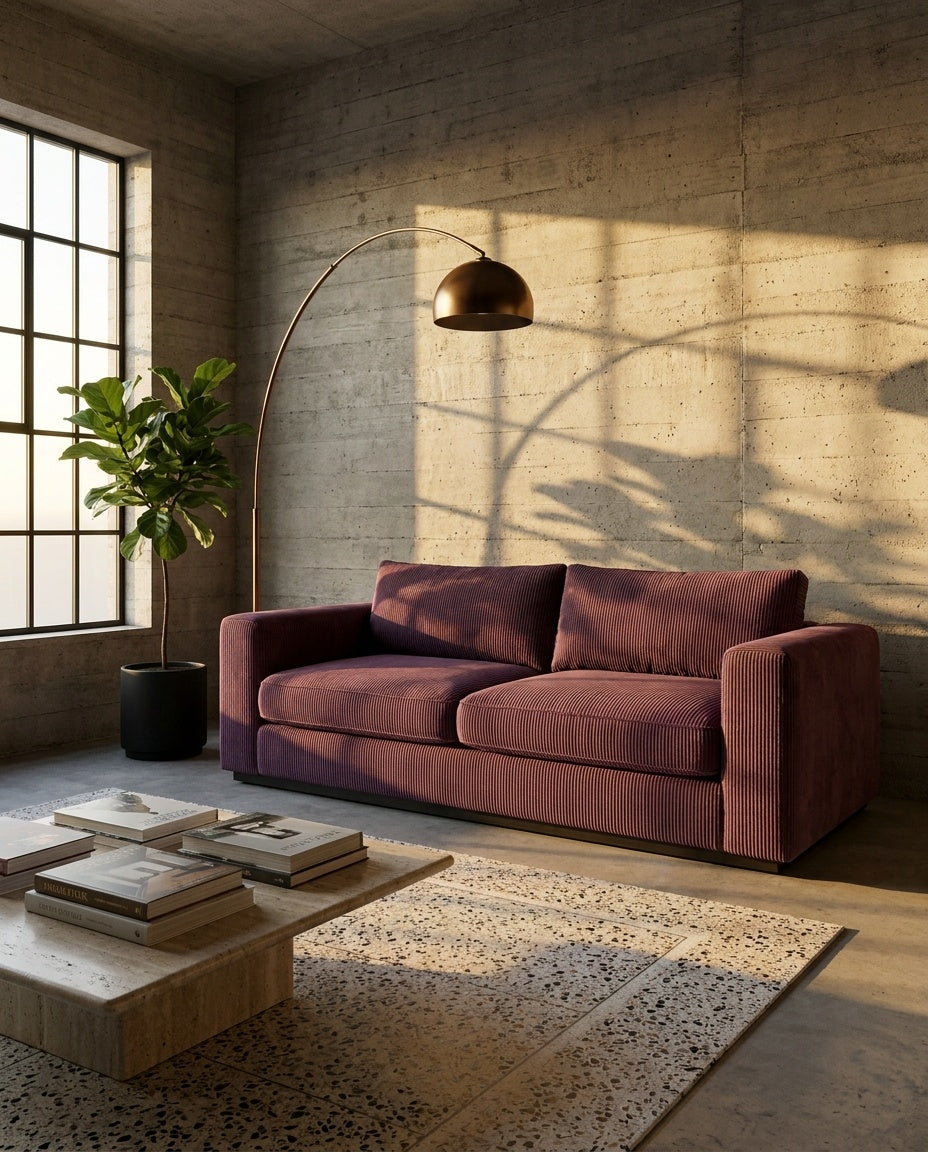 The Lazi Boi Lounge — Purple Corduroy in a living room