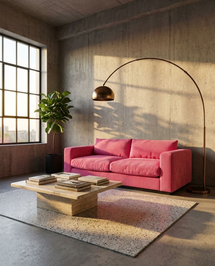 The Lazi Boi Lounge — Hot Pink Corduroy in a living room