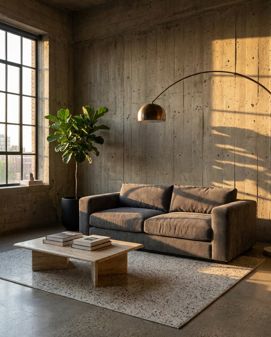 The Lazi Boi Lounge — Dark Grey Corduroy in a living room