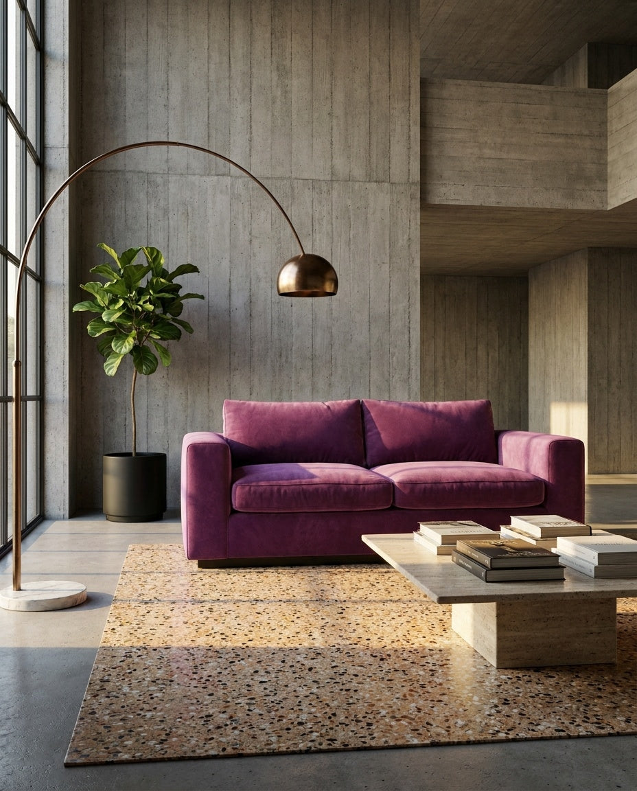 The Lazi Boi Lounge — Purple Velveteen in a living room