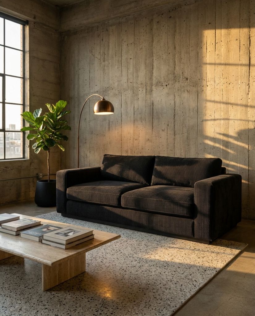 The Lazi Boi Lounge — Black Corduroy in a living room