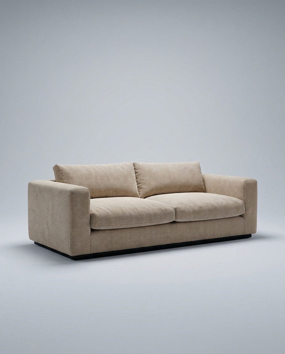 The Lazi Boi Lounge — Beige Corduroy in a living room