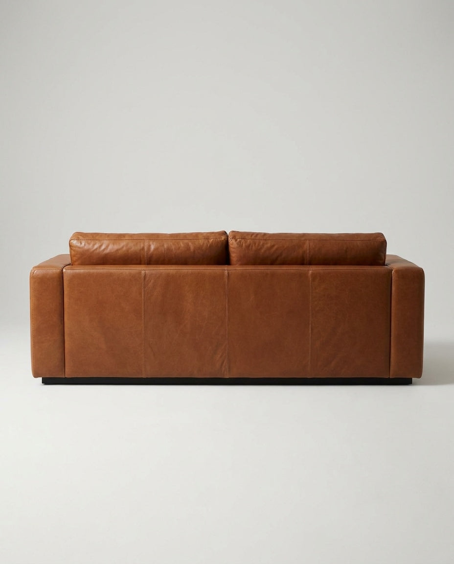 The Frae Loveseat — Cognac Leather — back view