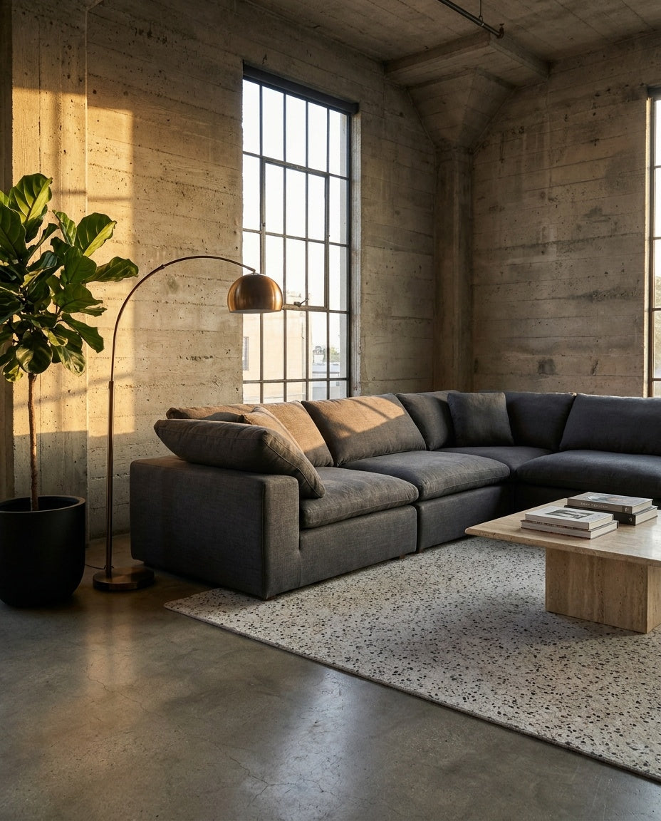 The Cloud Sectional — Charcoal (5 Seat) in a living room setting