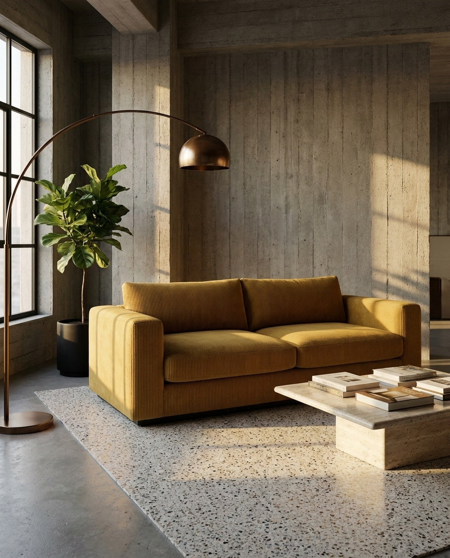 The Lazi Boi Lounge — Mustard Corduroy in a living room