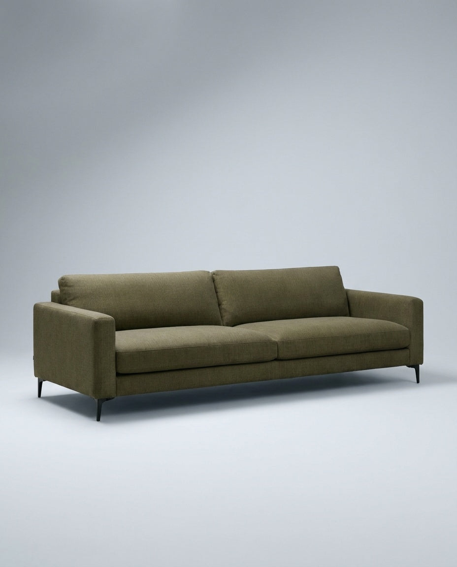 The Frae Sofa — Olive Green — three-quarter view