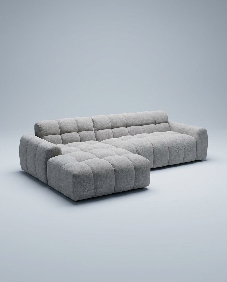 The Cloud Sectional — Dove Grey Linen — three-quarter view