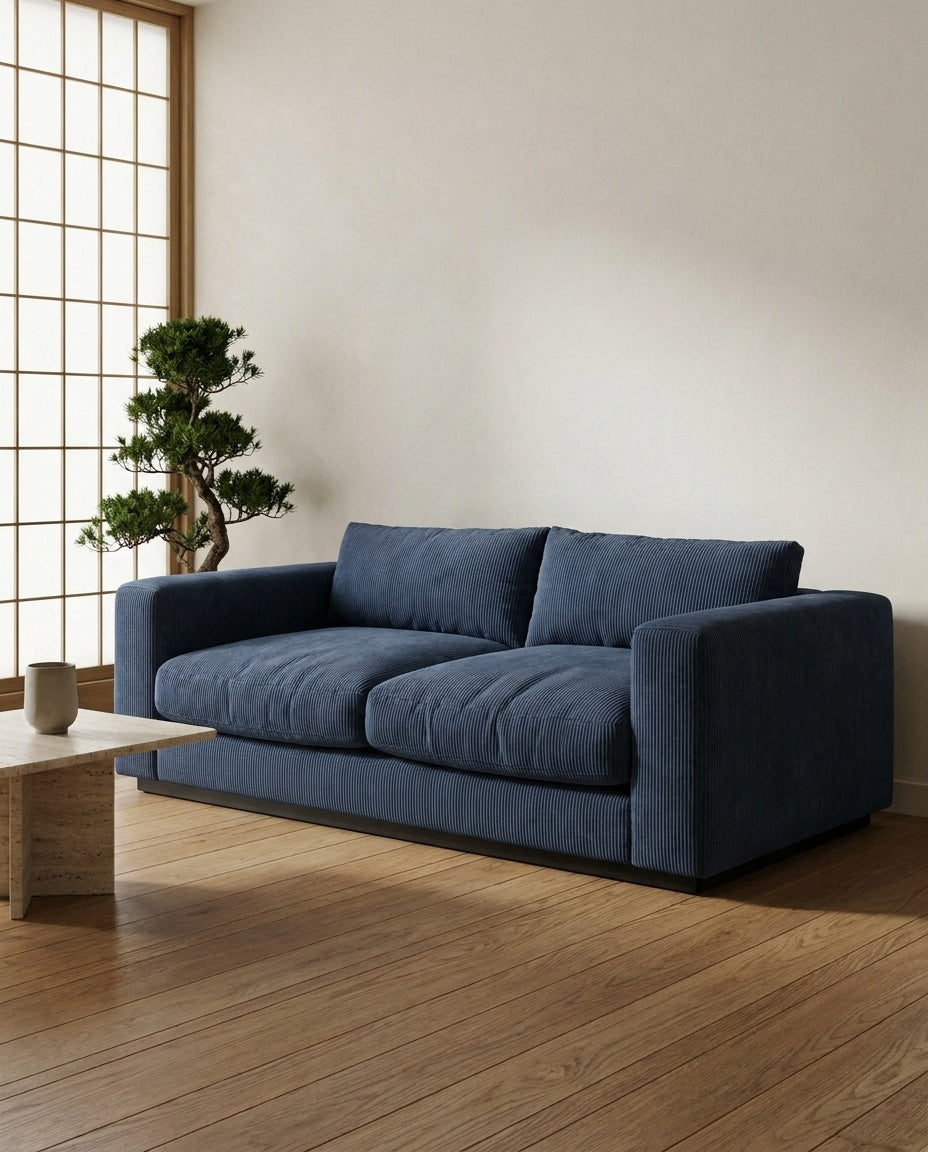 The Lazi Boi Lounge — Navy Corduroy in a living room