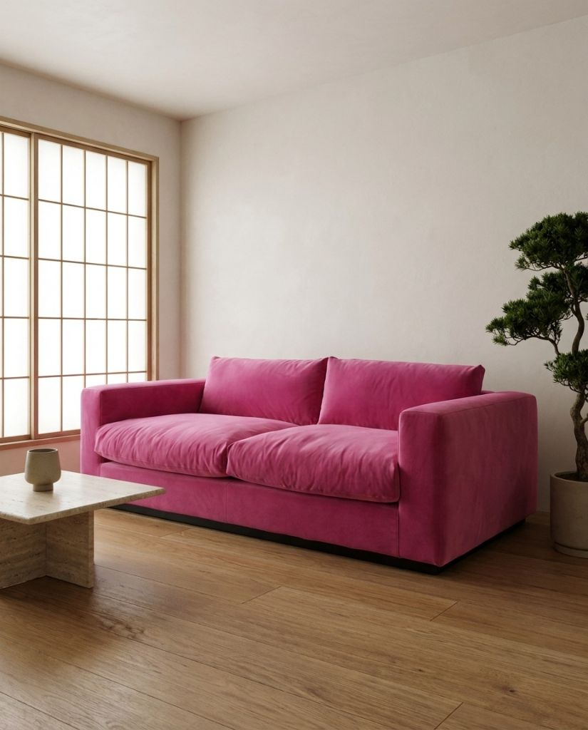 The Lazi Boi Lounge — Fuchsia Velvet in a living room