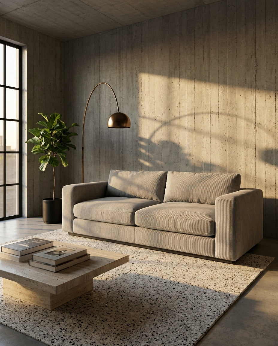 The Lazi Boi Lounge — Light Grey Corduroy in a living room