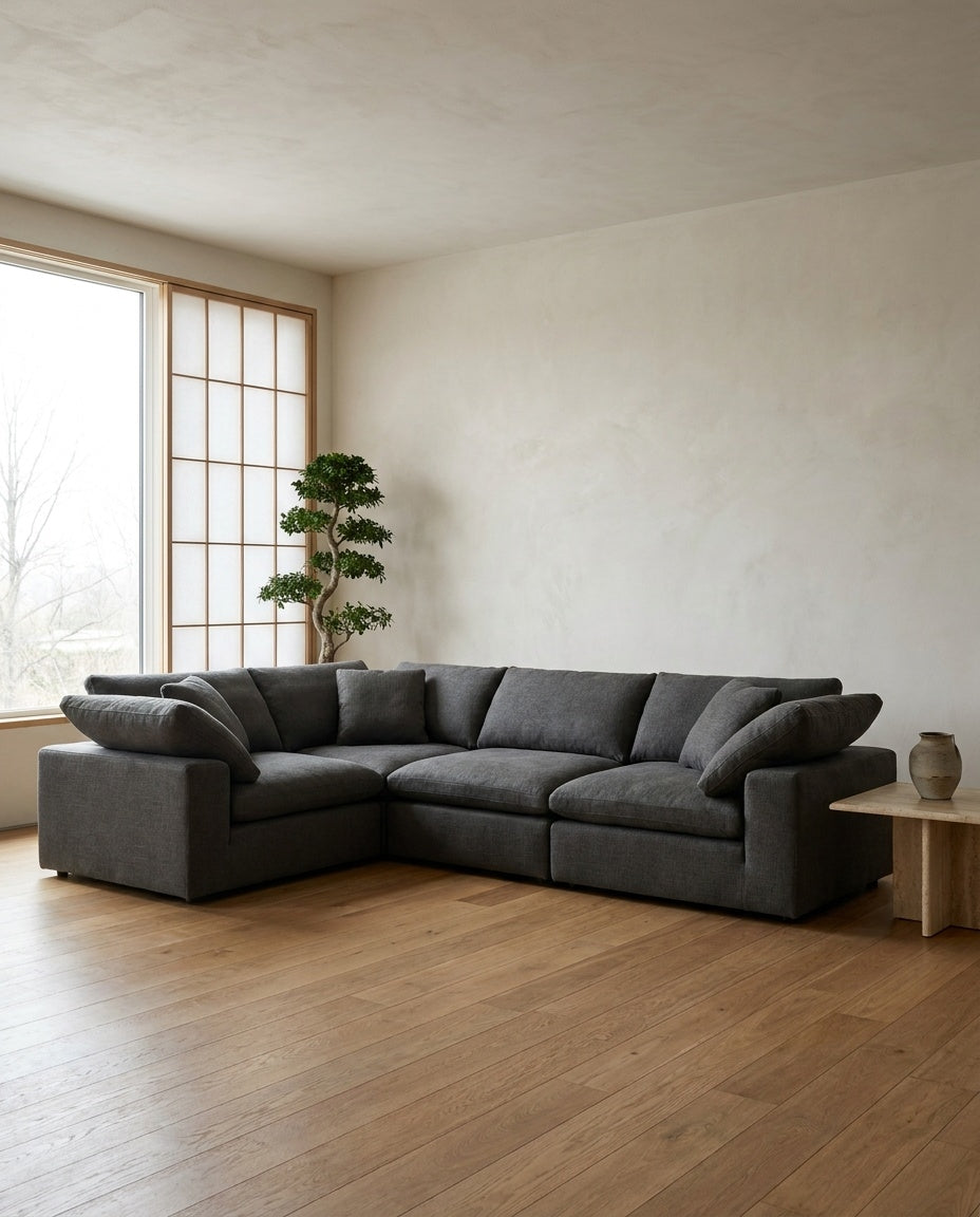 The Cloud Sectional — Charcoal (5 Seat) styled in a living room