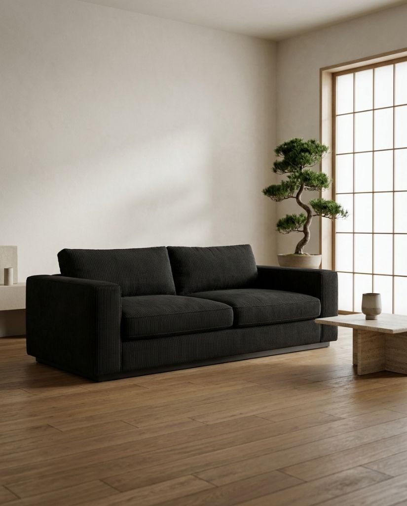 The Lazi Boi Lounge — Black Corduroy in a living room