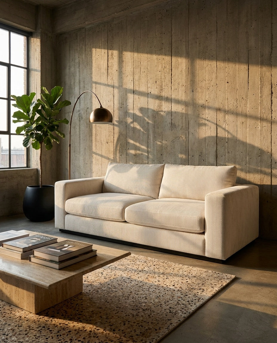 The Lazi Boi Lounge — White Corduroy in a living room