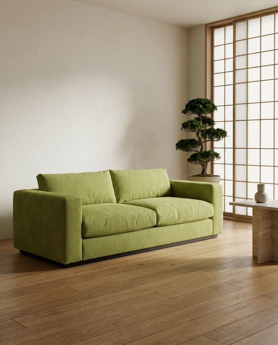 The Lazi Boi Lounge — Lime Green Corduroy in a living room
