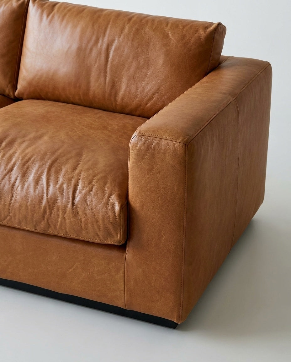 The Frae Loveseat — Cognac Leather — fabric detail
