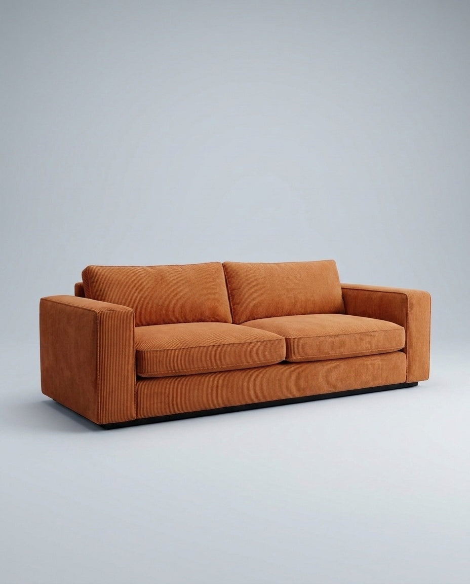 The Lazi Boi Lounge — Orange Corduroy in a living room