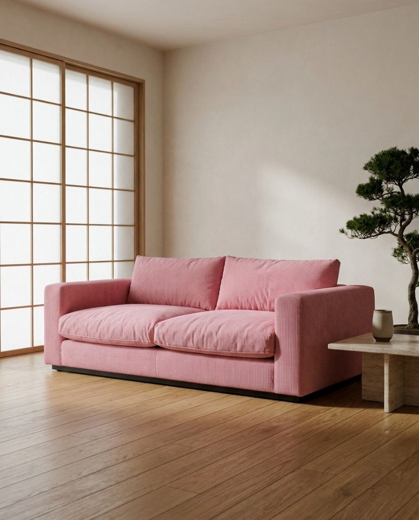 The Lazi Boi Lounge — Candy Pink Corduroy in a living room