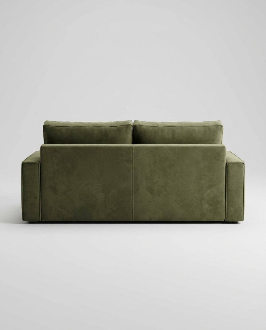 The Cloud Loveseat — Olive Velvet — back view