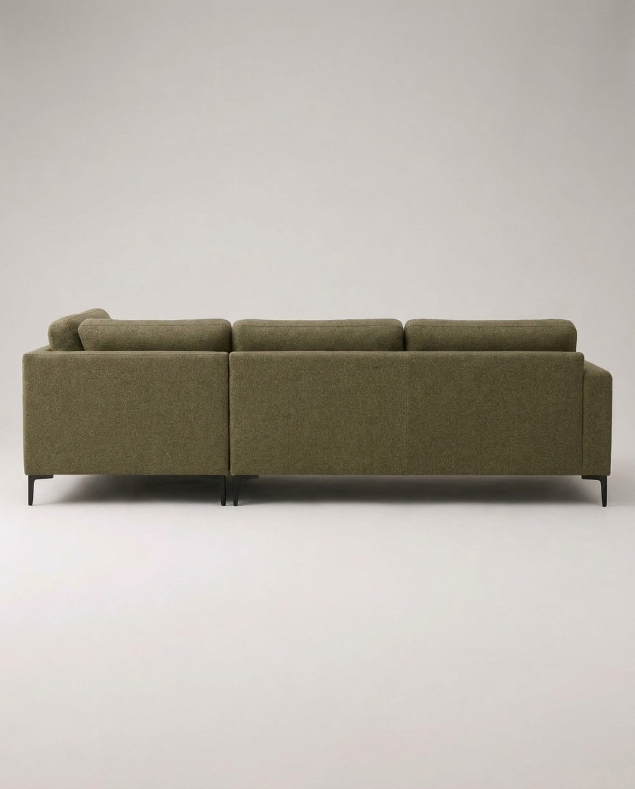 The Frae Chaise Sofa — Olive Green Fabric — back view