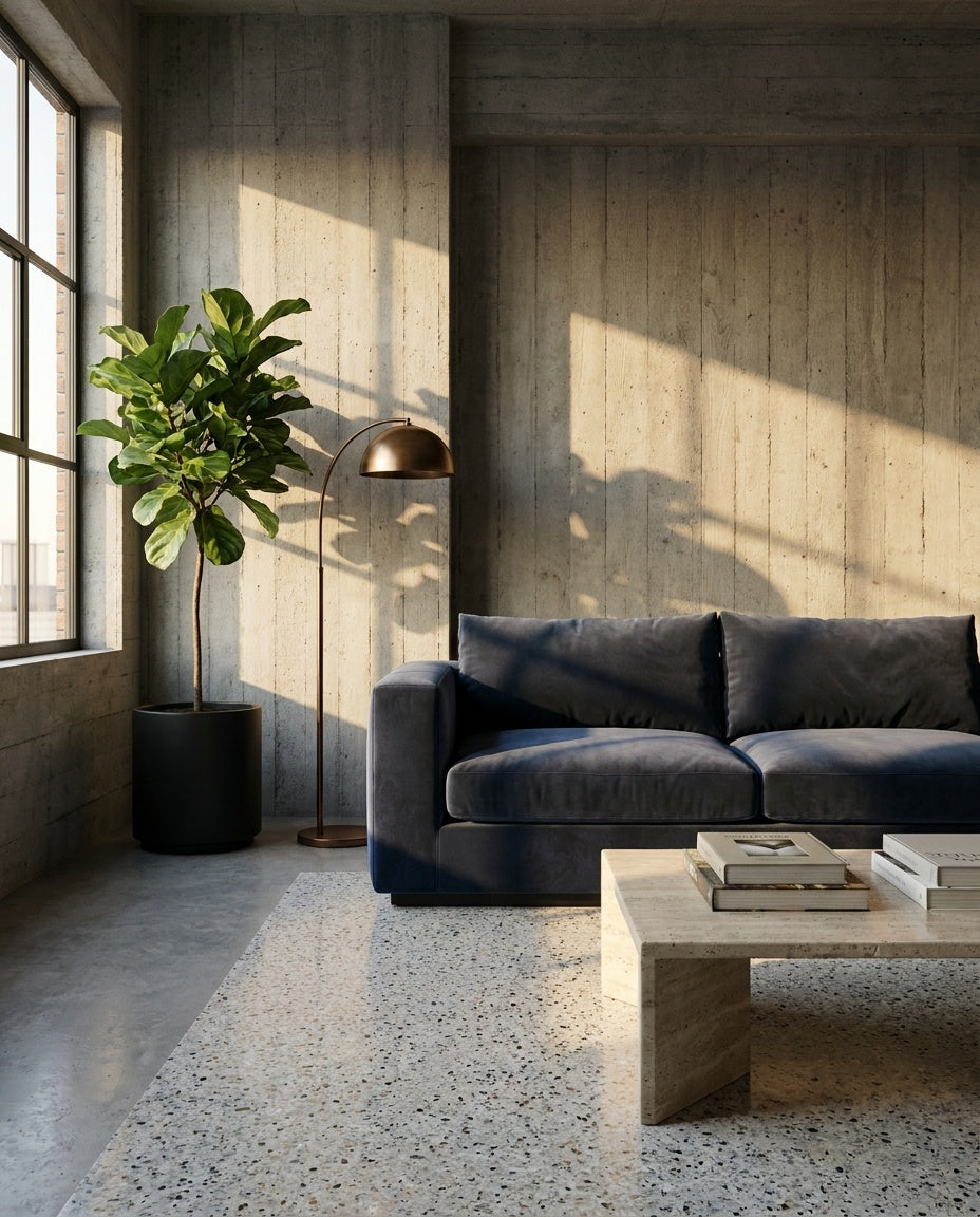 The Lazi Boi Lounge — Navy Velvet in a living room