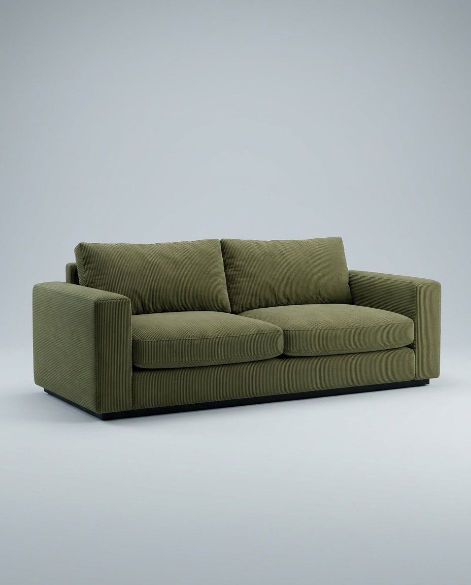 The Lazi Boi Lounge — Olive Green Corduroy in a living room