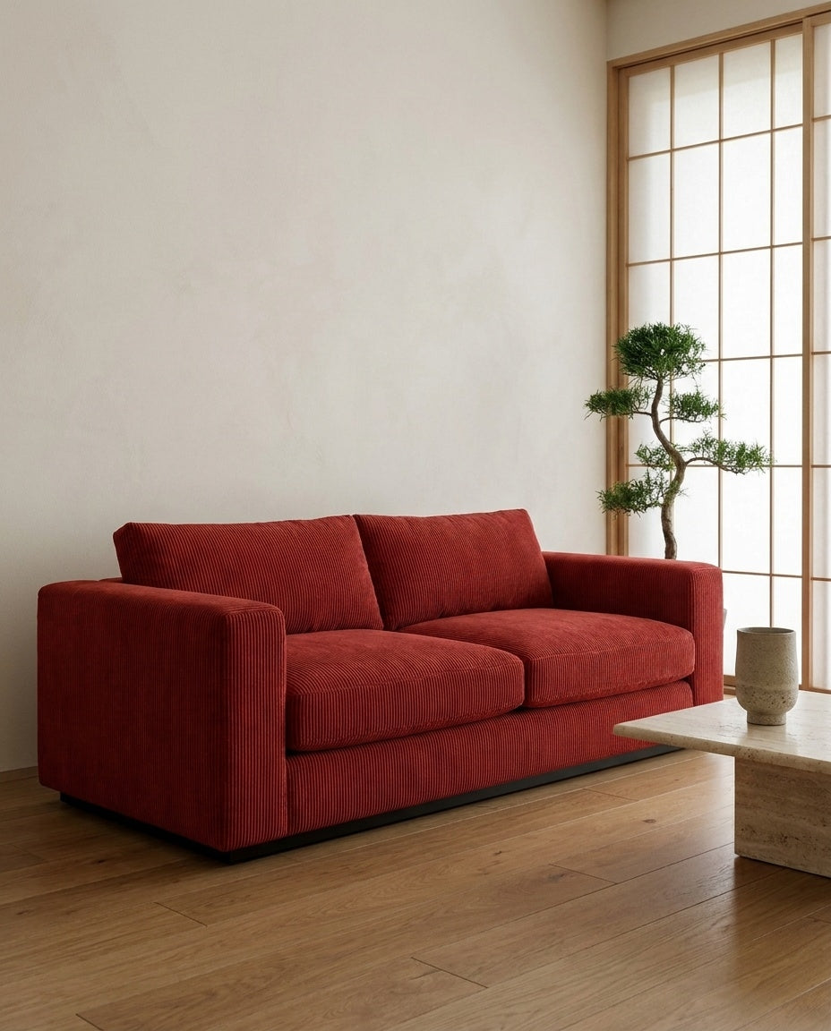 The Lazi Boi Lounge — Red Corduroy in a living room