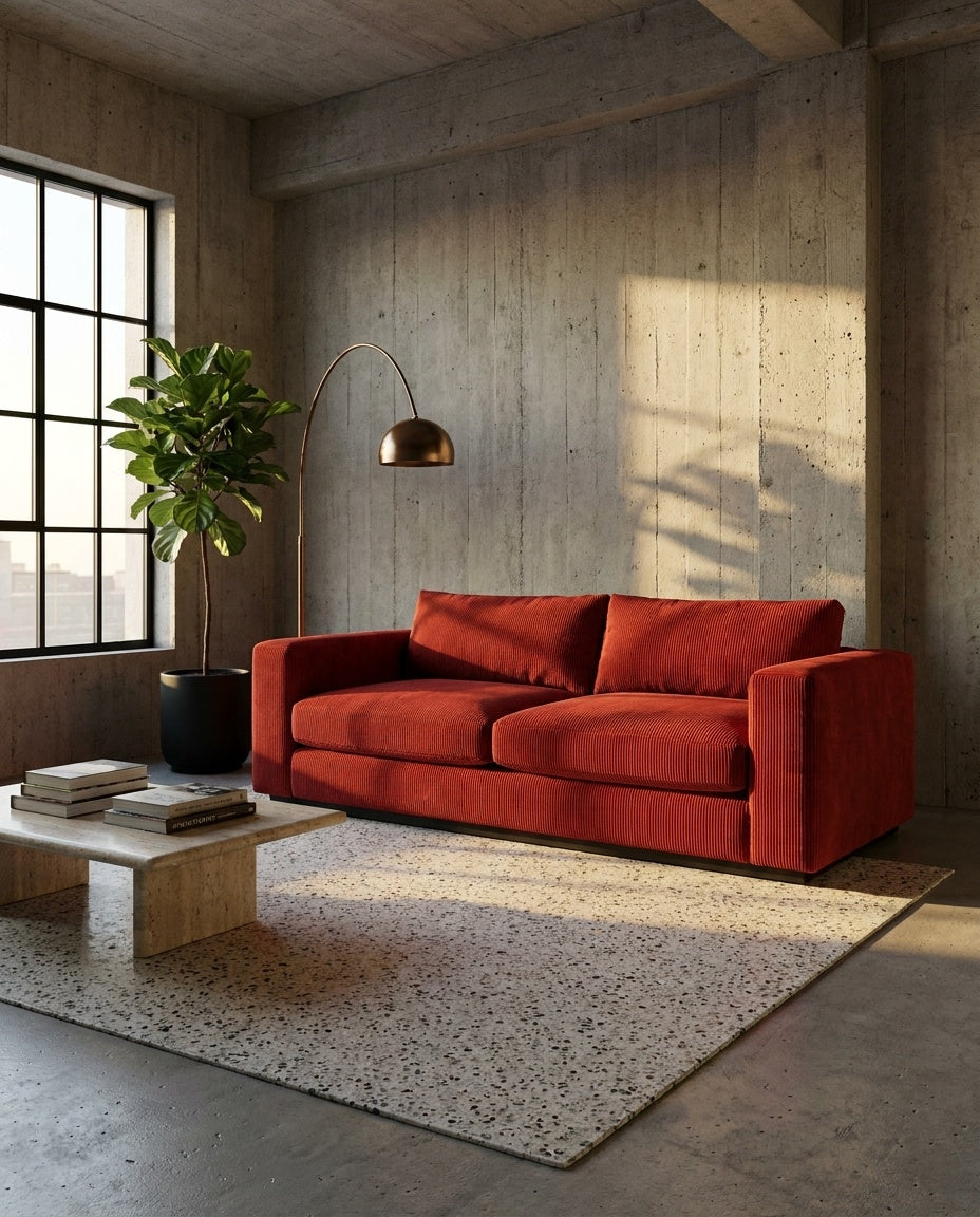 The Lazi Boi Lounge — Red Corduroy in a living room