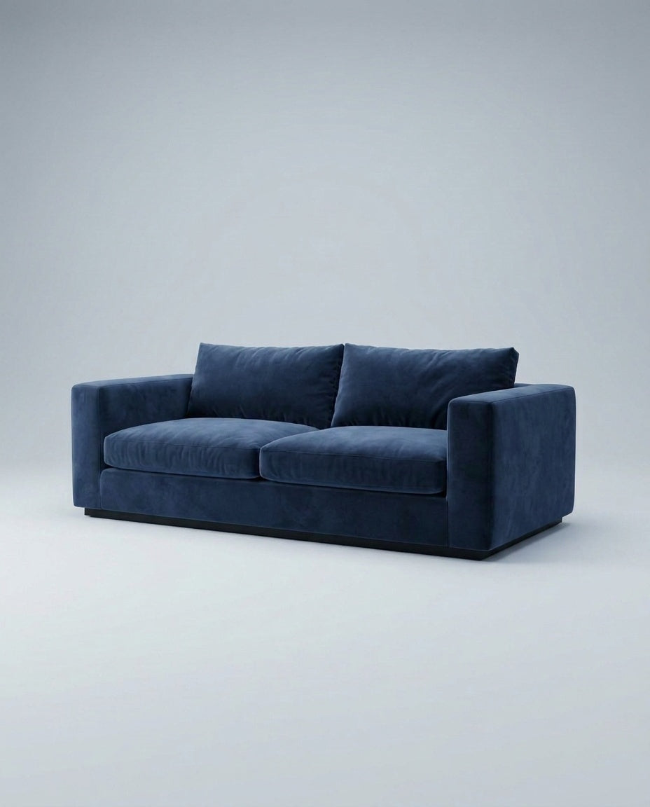 The Lazi Boi Lounge — Navy Velvet — three-quarter view