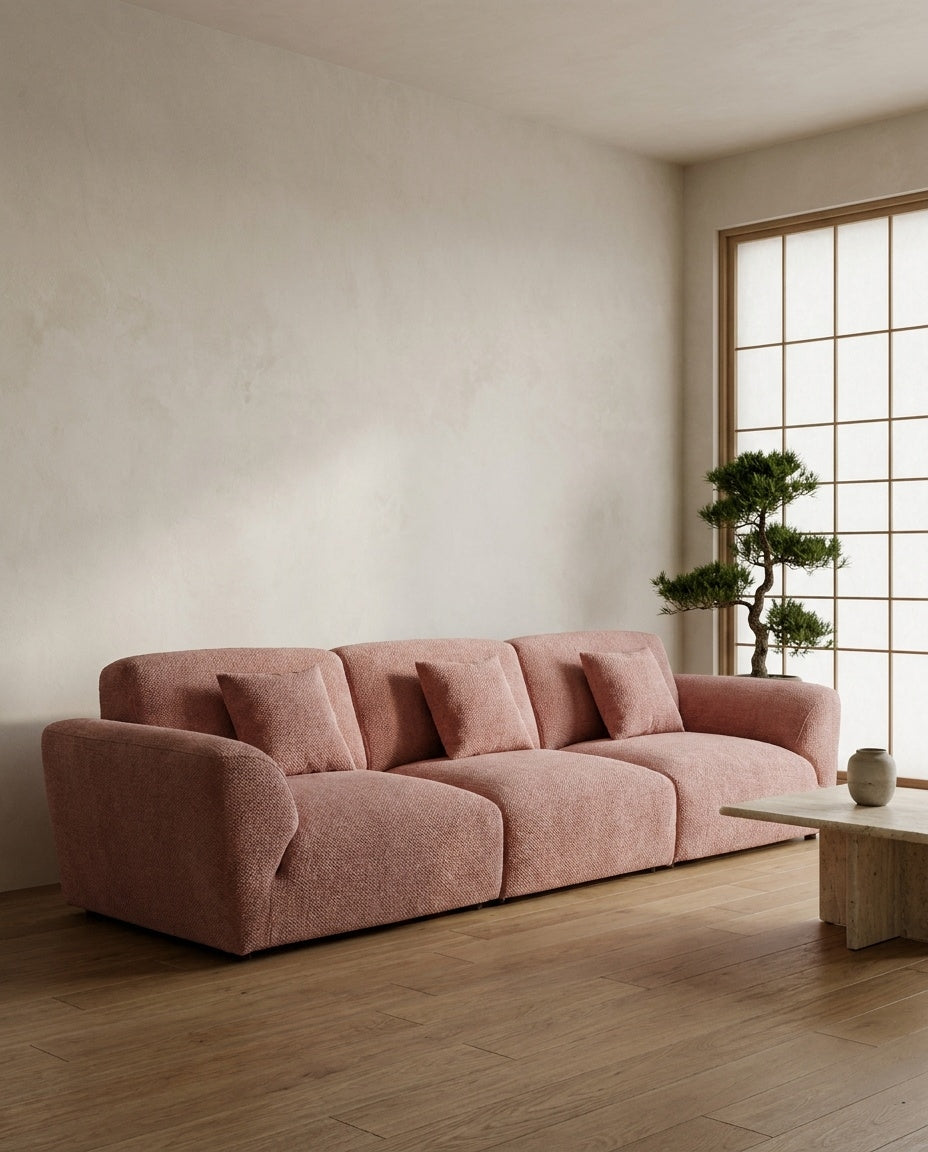 The Pillow Sofa — Rose Corduroy styled in a living room