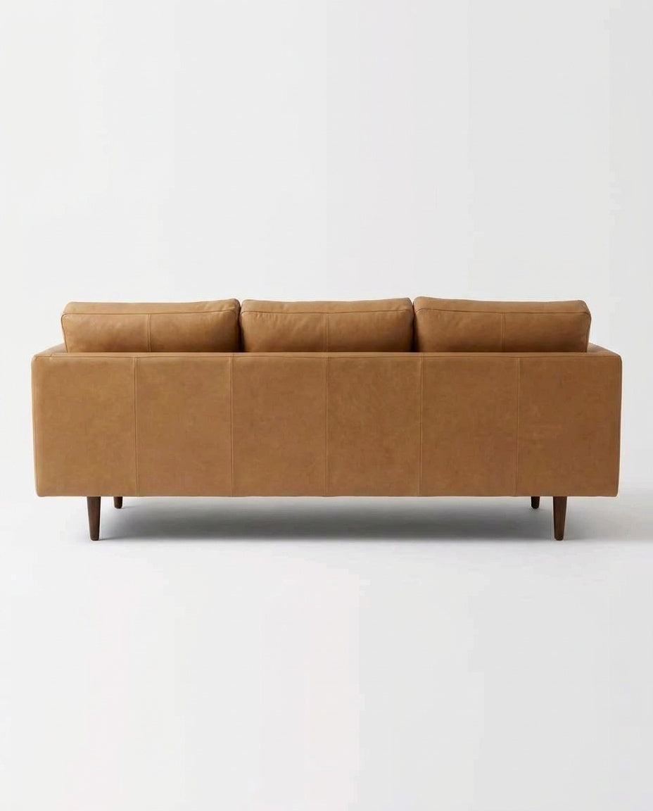 The Nordic Sofa — Tan Leather — back view