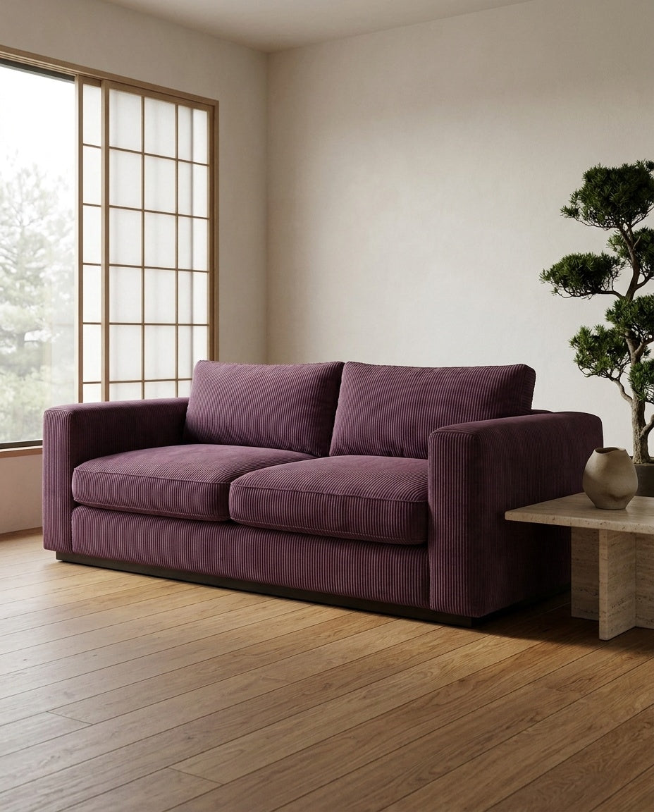 The Lazi Boi Lounge — Purple Corduroy in a living room