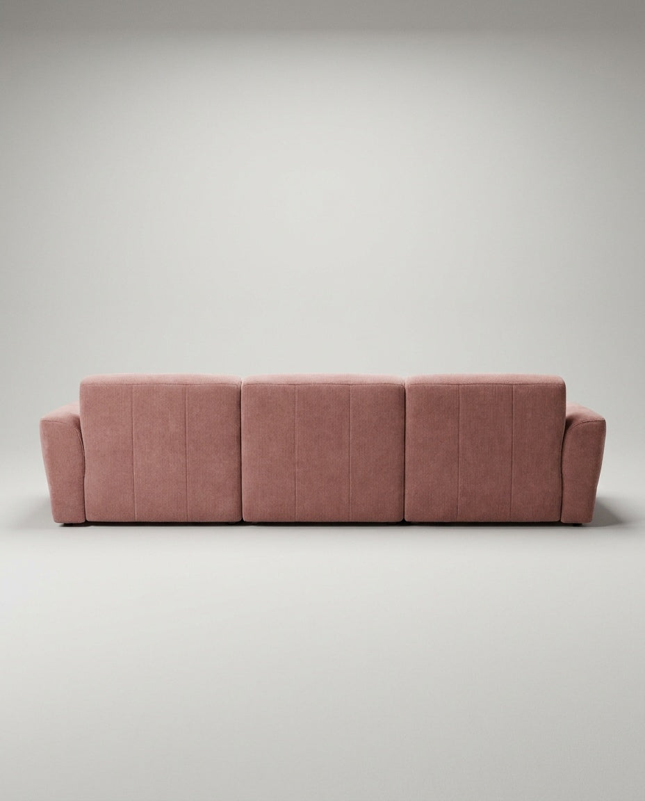 The Lounger Sofa — Rose Corduroy — back view