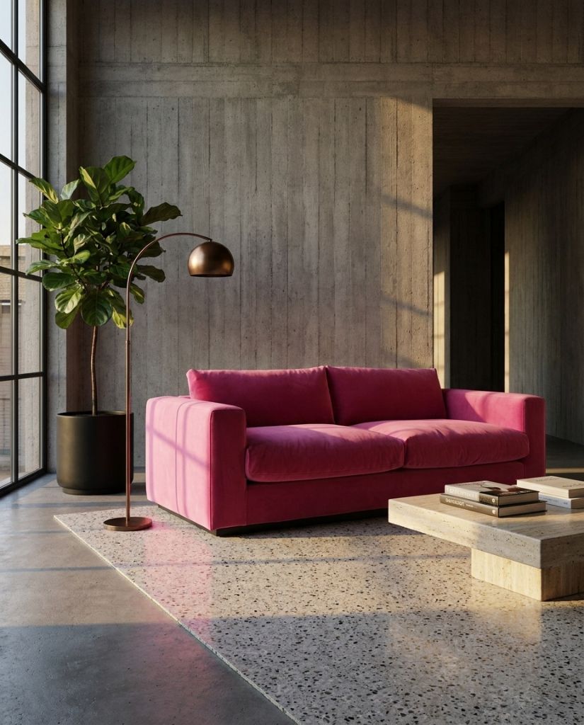 The Lazi Boi Lounge — Fuchsia Velvet in a living room