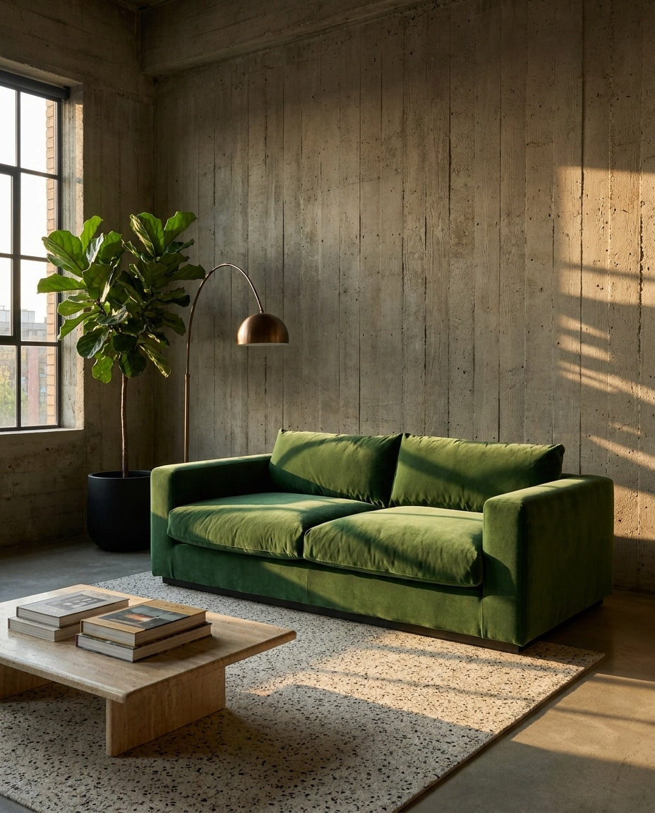 The Lazi Boi Lounge — Green Velvet in a living room