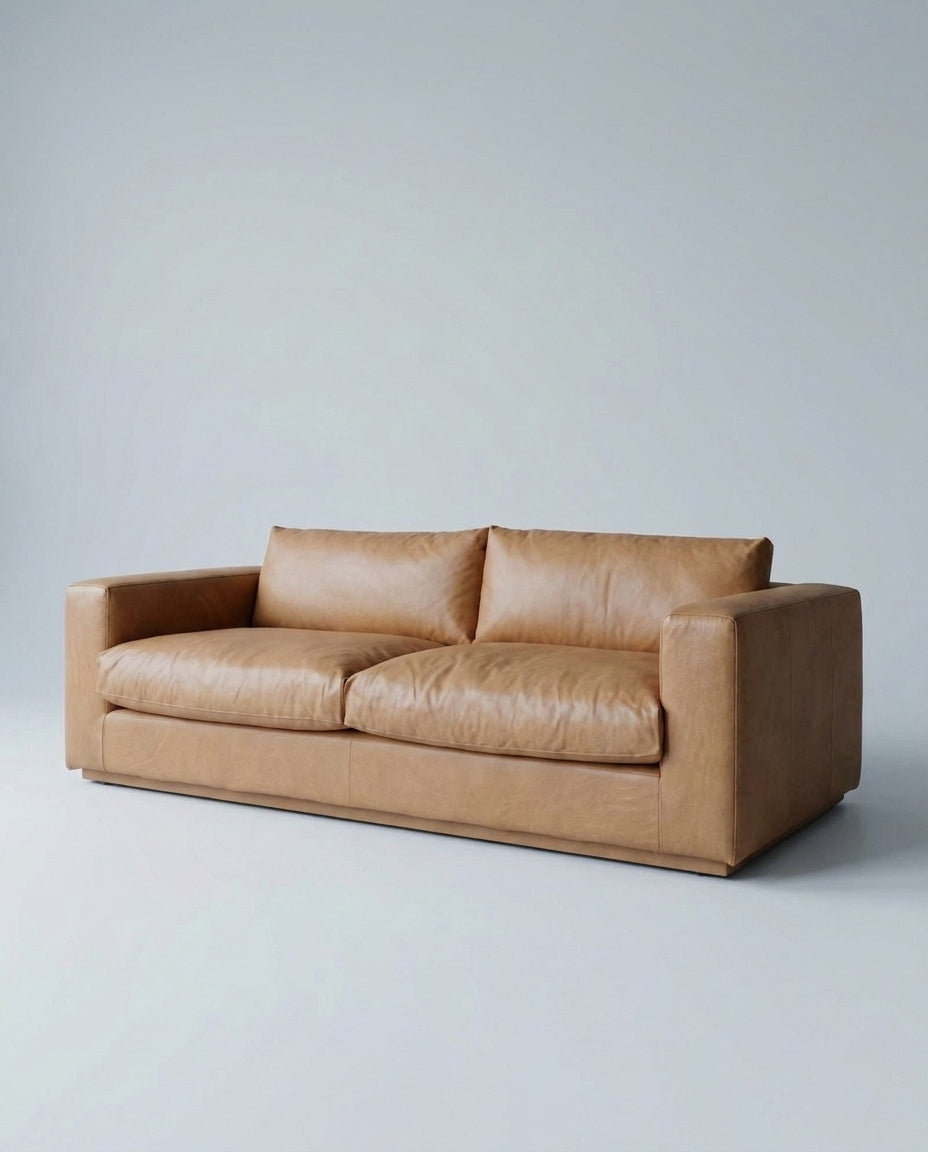The Lazi Boi Lounge — Tan Leather — three-quarter view