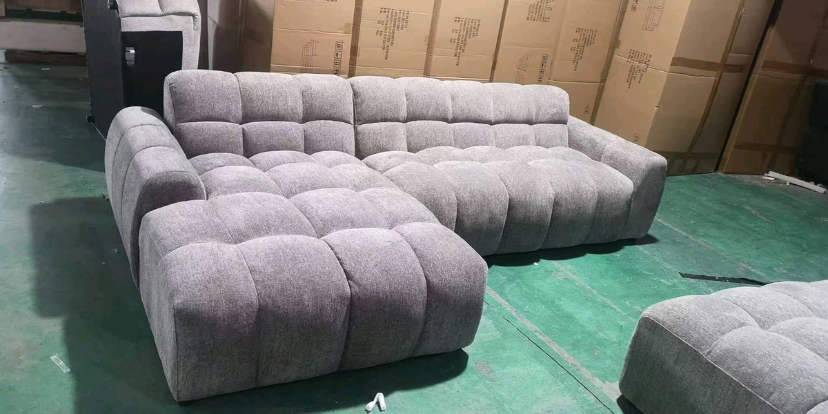 The Cloud Sectional — Dove Grey Linen in a living room